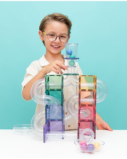 Connetix 114 Pezzi - Pacco Pista Palline - Pastello - 100% Plastica ABS Atossica - Apprendimento STEM! Giochi Magnetici