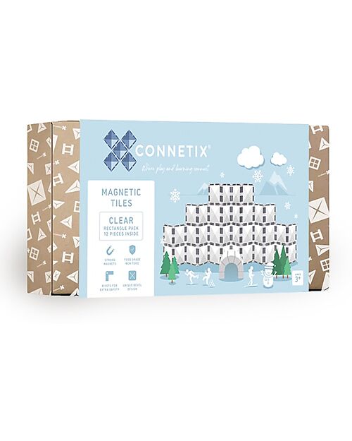 Connetix 12 Pezzi - Rettangoli - Trasparente - 100% Plastica ABS Atossica - Apprendimento STEM! Giochi Magnetici