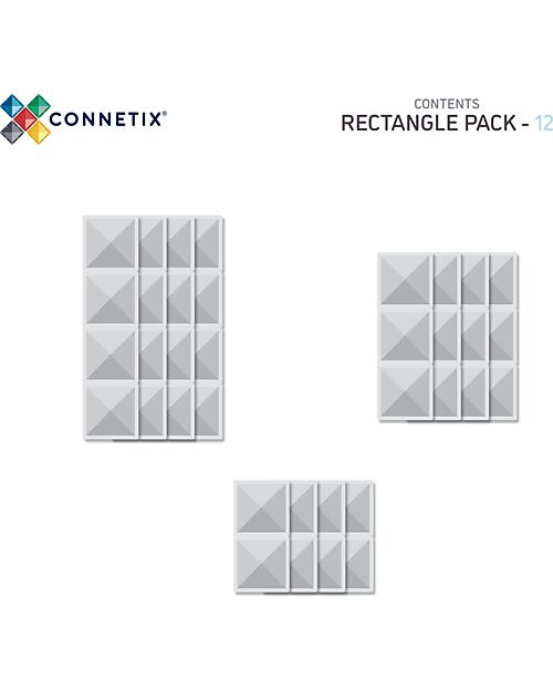 Connetix 12 Pezzi - Rettangoli - Trasparente - 100% Plastica ABS Atossica - Apprendimento STEM! Giochi Magnetici