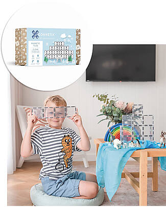 Connetix 12 Pezzi - Rettangoli - Trasparente - 100% Plastica ABS Atossica - Apprendimento STEM! Giochi Magnetici