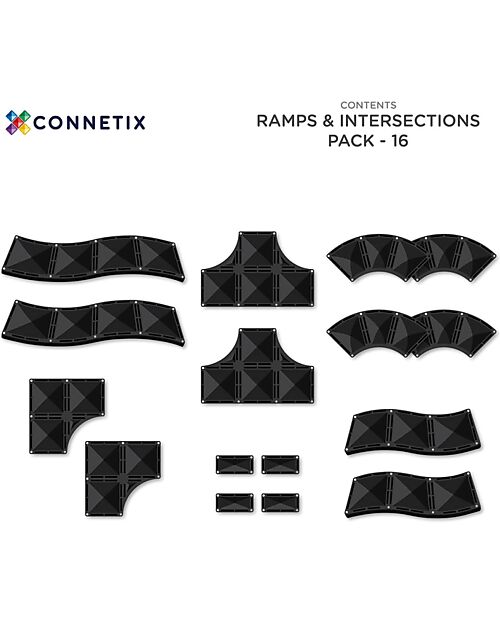 Connetix 16 Pezzi - Rampe e Intersezioni - 100% Plastica ABS Atossica - Apprendimento STEM! Giochi Magnetici
