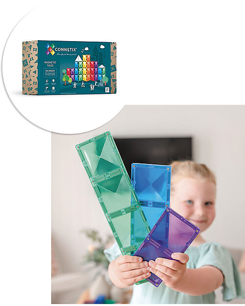 Connetix 18 Pezzi - Rettangoli - Arcobaleno - 100% Plastica ABS Atossica - Apprendimento STEM! Giochi Magnetici