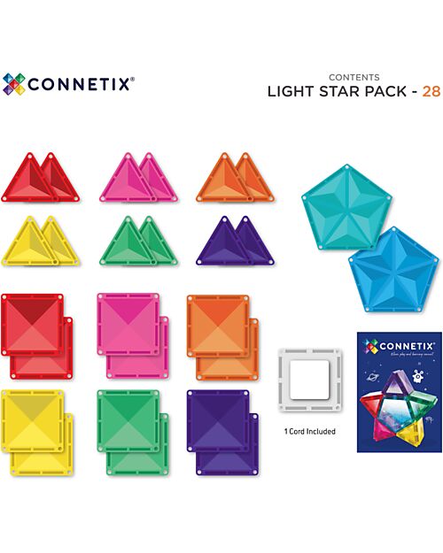 Connetix 2 in 1 Set Costruzioni e Lampada Stella - 28 Pezzi - 100% Plastica ABS Atossica - Apprendimento STEM! Giochi Magnetici