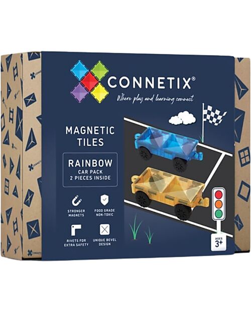 Connetix 2 Pezzi - Auto - Arcobaleno - 100% Plastica ABS Atossica - Apprendimento STEM! Giochi Magnetici