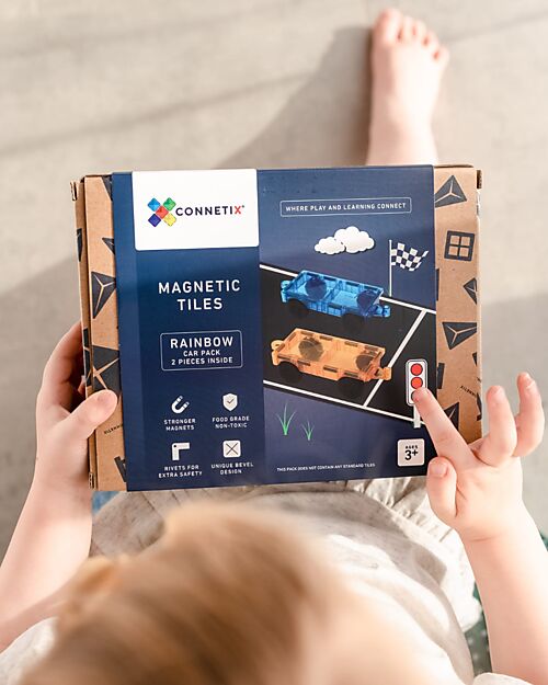 Connetix 2 Pezzi - Auto - Arcobaleno - 100% Plastica ABS Atossica - Apprendimento STEM! Giochi Magnetici