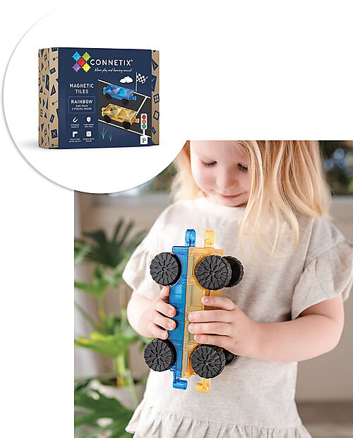 Connetix 2 Pezzi - Auto - Arcobaleno - 100% Plastica ABS Atossica - Apprendimento STEM! Giochi Magnetici