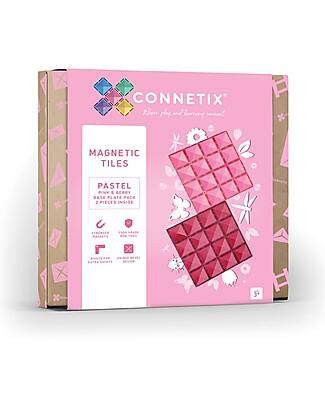 Connetix 2 Pezzi Base Plate Pack - Rosa e Berry - Pastello - 100% Plastica ABS Atossica - Apprendimento STEAM! Giochi Magnetici