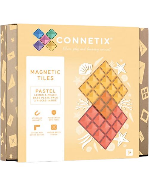 Connetix 2 Pezzi - Basi Magnetiche - Pastello - Limone e Pesca - 100% Plastica ABS Atossica - Apprendimento STEM! Giochi Magnetici