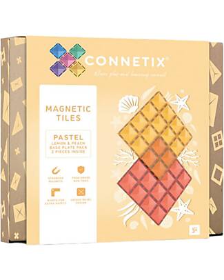 Connetix 2 Pezzi - Basi Magnetiche - Pastello - Limone e Pesca - 100% Plastica ABS Atossica - Apprendimento STEM! Giochi Magnetici