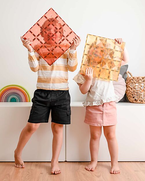 Connetix 2 Pezzi - Basi Magnetiche - Pastello - Limone e Pesca - 100% Plastica ABS Atossica - Apprendimento STEM! Giochi Magnetici