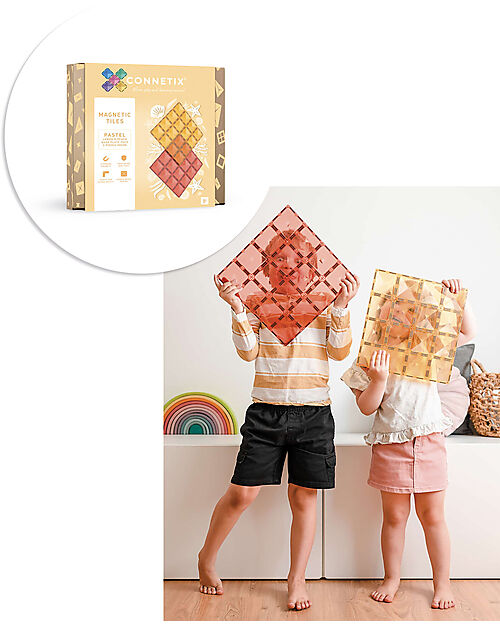 Connetix 2 Pezzi - Basi Magnetiche - Pastello - Limone e Pesca - 100% Plastica ABS Atossica - Apprendimento STEM! Giochi Magnetici