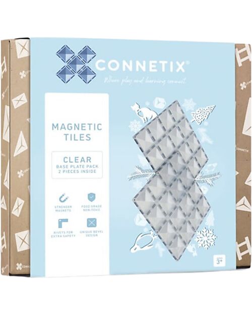 Connetix 2 Pezzi - Basi Magnetiche - Trasparente - 100% Plastica ABS Atossica - Apprendimento STEM! Giochi Magnetici