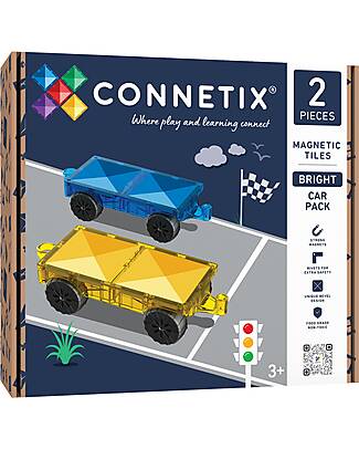 Connetix 2 Pezzi - Pacco Auto - Bright - 100% Plastica ABS Atossica - Apprendimento STEM! Giochi Magnetici