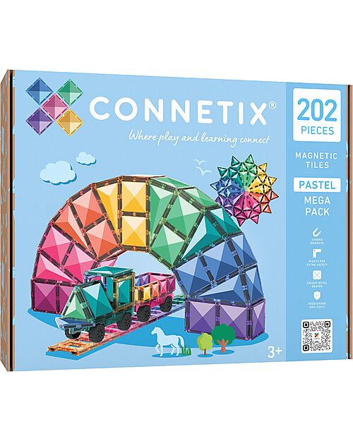 Connetix 202 Pezzi - Pacco Mega - Pastello - 100% Plastica ABS Atossica - Apprendimento STEM! Giochi Magnetici