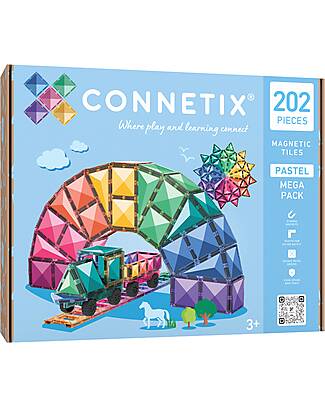 Connetix 202 Pezzi - Pacco Mega - Pastello - 100% Plastica ABS Atossica - Apprendimento STEM! Giochi Magnetici