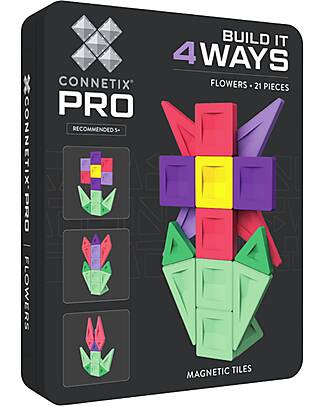 Connetix 21 Pezzi - Pacco Build-It Pro - Fiori - 100% Plastica ABS Atossica - Apprendimento STEM! Giochi Magnetici