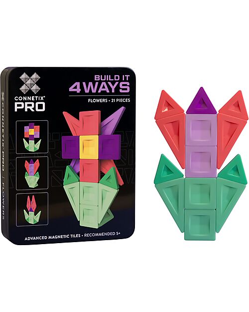 Connetix 21 Pezzi - Pacco Build-It Pro - Fiori - 100% Plastica ABS Atossica - Apprendimento STEM! Giochi Magnetici