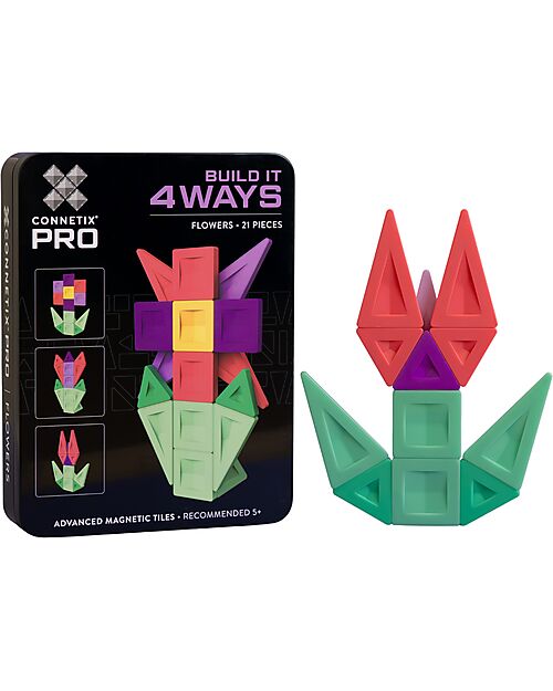 Connetix 21 Pezzi - Pacco Build-It Pro - Fiori - 100% Plastica ABS Atossica - Apprendimento STEM! Giochi Magnetici