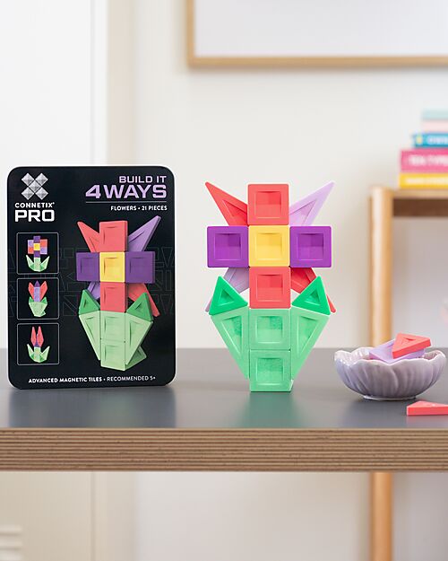 Connetix 21 Pezzi - Pacco Build-It Pro - Fiori - 100% Plastica ABS Atossica - Apprendimento STEM! Giochi Magnetici