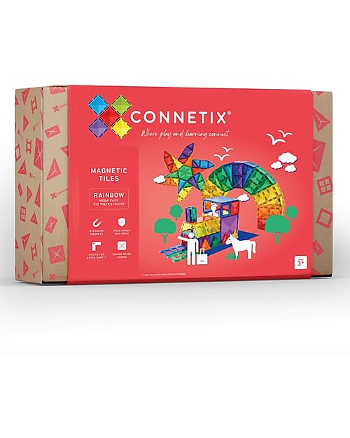 Connetix 212 Pezzi - Mega Set - Arcobaleno - 100% Plastica ABS Atossica - Apprendimento STEM! Giochi Magnetici