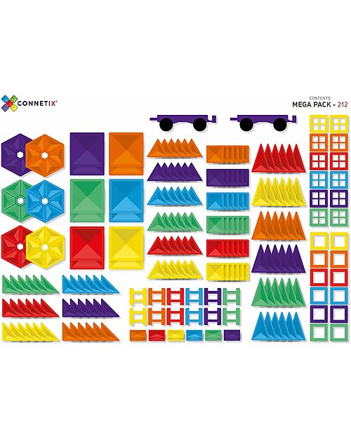 Connetix 212 Pezzi - Mega Set - Arcobaleno - 100% Plastica ABS Atossica - Apprendimento STEM! Giochi Magnetici