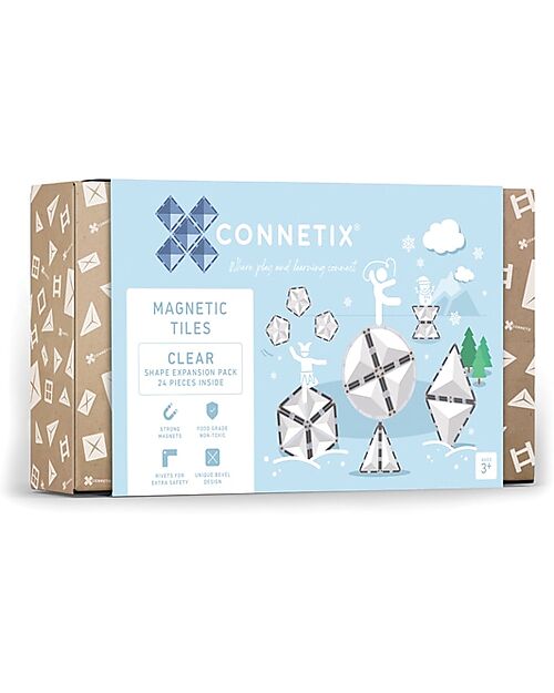 Connetix 24 Pezzi - Pacco Espansione Forme - Trasparente - 100% Plastica ABS Atossica - Apprendimento STEM! Giochi Magnetici