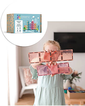 Connetix 24 Pezzi - Rettangoli - Pastello - 100% Plastica ABS Atossica - Apprendimento STEM! Giochi Magnetici