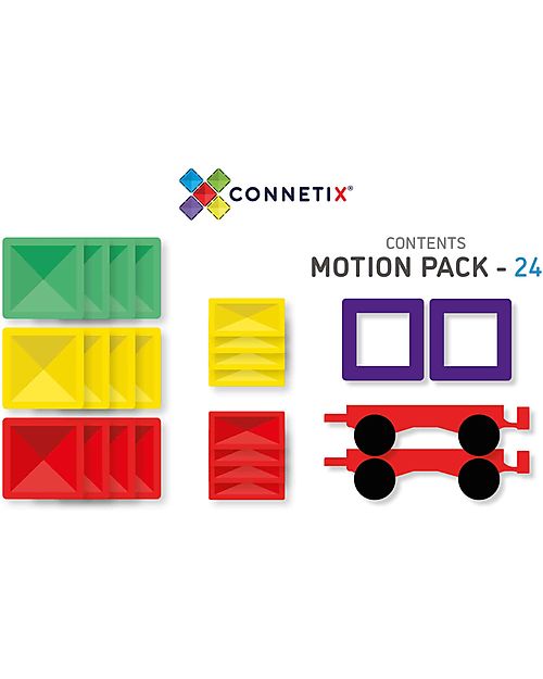 Connetix 24 Pezzi - Tessere e Gomme per Auto - Arcobaleno - 100% Plastica ABS Atossica - Apprendimento STEM! Giochi Magnetici