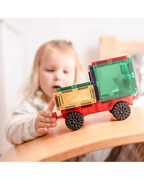 Connetix 24 Pezzi - Tessere e Gomme per Auto - Arcobaleno - 100% Plastica ABS Atossica - Apprendimento STEM! Giochi Magnetici