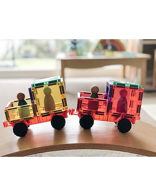 Connetix 24 Pezzi - Tessere e Gomme per Auto - Arcobaleno - 100% Plastica ABS Atossica - Apprendimento STEM! Giochi Magnetici
