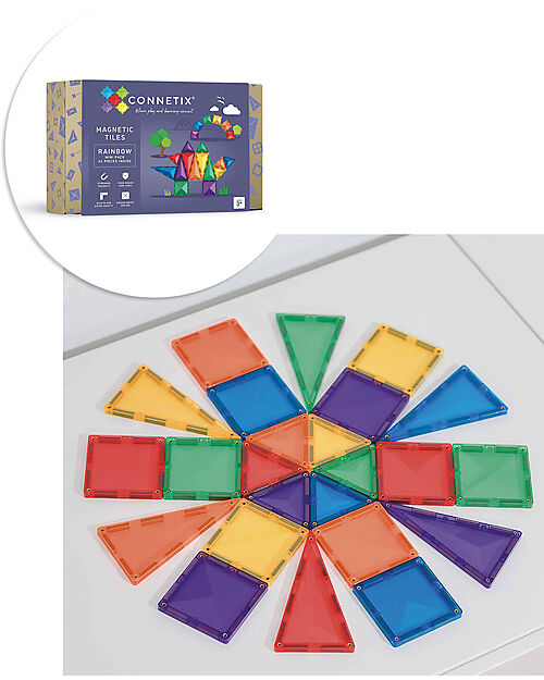 Connetix 24 Pezzi - Tessere Magnetiche - Confezione Mini - Arcobaleno - 100% Plastica ABS Atossica - Apprendimento STEM! Giochi Magnetici