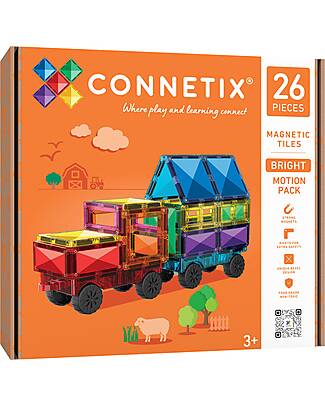 Connetix 26 Pezzi - Pacco Movimento - Bright - 100% Plastica ABS Atossica - Apprendimento STEM! Giochi Magnetici