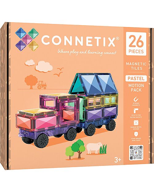 Connetix 26 Pezzi - Pacco Movimento - Pastello - 100% Plastica ABS Atossica - Apprendimento STEM! Giochi Magnetici