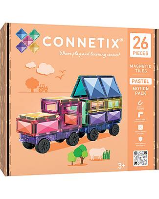 Connetix 26 Pezzi - Pacco Movimento - Pastello - 100% Plastica ABS Atossica - Apprendimento STEM! Giochi Magnetici