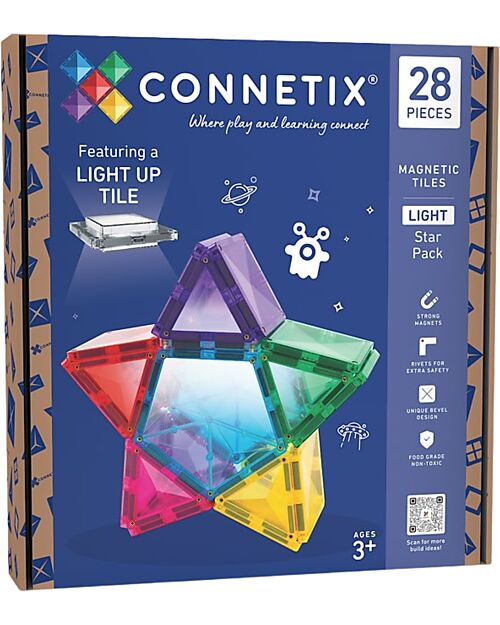 Connetix 28 Pezzi - 2 in 1 Set Costruzioni e Lampada Stella - 100% Plastica ABS Atossica - Apprendimento STEM! Giochi Magnetici