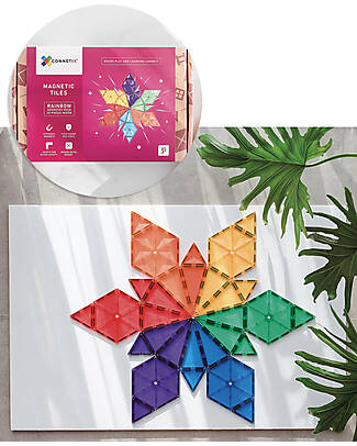 Connetix 30 Pezzi - Forme Geometriche - Arcobaleno - 100% Plastica ABS Atossica - Apprendimento STEM! Giochi Magnetici