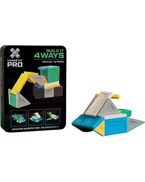 Connetix 30 Pezzi - Pacco Build-It Pro - Veicoli - 100% Plastica ABS Atossica - Apprendimento STEM! Giochi Magnetici