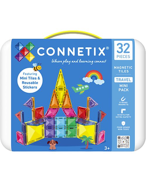 Connetix 32 Pezzi - Mini Pack da Viaggio - 100% Plastica ABS Atossica - Apprendimento STEM! Giochi Magnetici