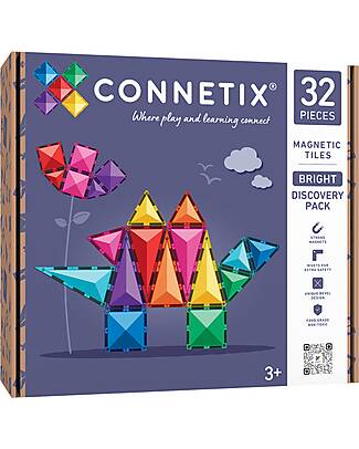 Connetix 32 Pezzi - Pacco Scoperta - Bright - 100% Plastica ABS Atossica - Apprendimento STEM! Giochi Magnetici