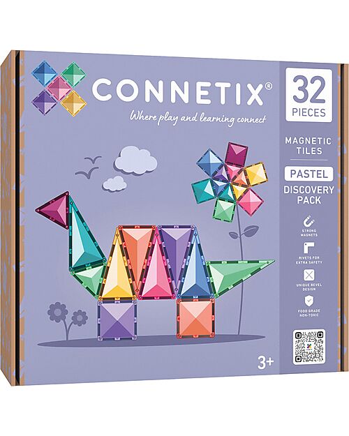 Connetix 32 Pezzi - Pacco Scoperta - Pastello - 100% Plastica ABS Atossica - Apprendimento STEM! Giochi Magnetici