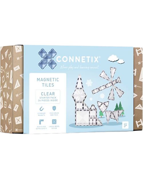 Connetix 34 Pezzi - Tessere Magnetiche - Trasparente - 100% Plastica ABS Atossica - Apprendimento STEM! Giochi Magnetici