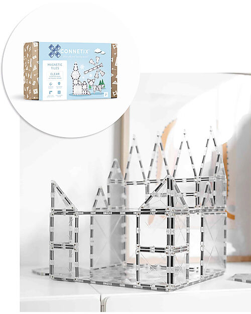 Connetix 34 Pezzi - Tessere Magnetiche - Trasparente - 100% Plastica ABS Atossica - Apprendimento STEM! Giochi Magnetici
