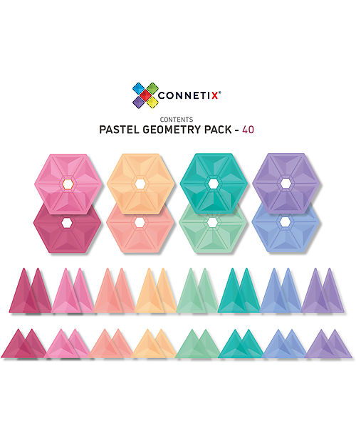 Connetix 40 Pezzi - Forme Geometriche - Pastello - 100% Plastica ABS Atossica - Apprendimento STEM! Giochi Magnetici