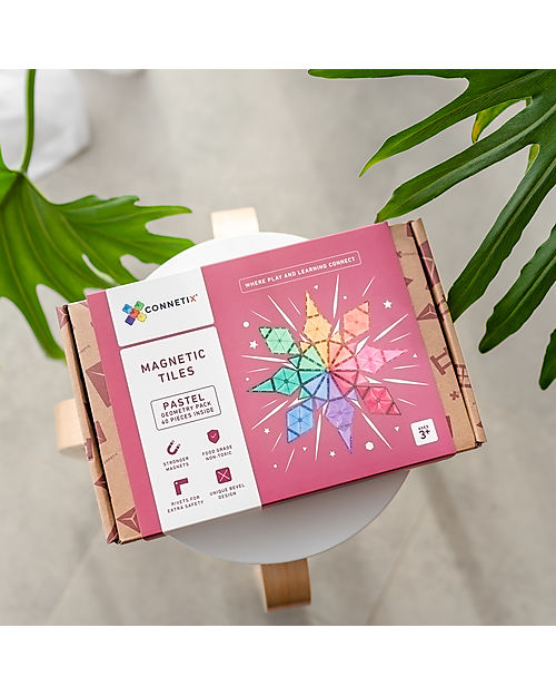 Connetix 40 Pezzi - Forme Geometriche - Pastello - 100% Plastica ABS Atossica - Apprendimento STEM! Giochi Magnetici