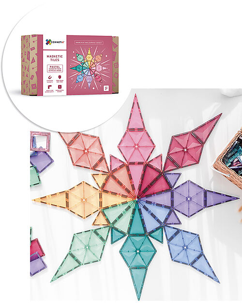 Connetix 40 Pezzi - Forme Geometriche - Pastello - 100% Plastica ABS Atossica - Apprendimento STEM! Giochi Magnetici
