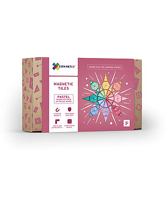 Connetix 40 Pezzi Geometry - Pastello - 100% Plastica ABS Atossica - Apprendimento STEM! Giochi Magnetici