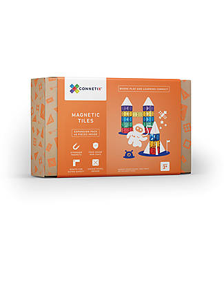 Connetix 40 Pezzi - Pacco Espansione - Arcobaleno - 100% Plastica ABS Atossica - Apprendimento STEM! Giochi Magnetici