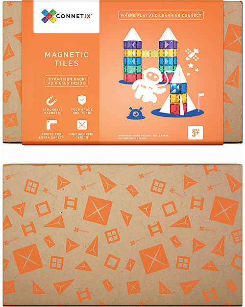 Connetix 40 Pezzi - Pacco Espansione - Arcobaleno - 100% Plastica ABS Atossica - Apprendimento STEM! Giochi Magnetici