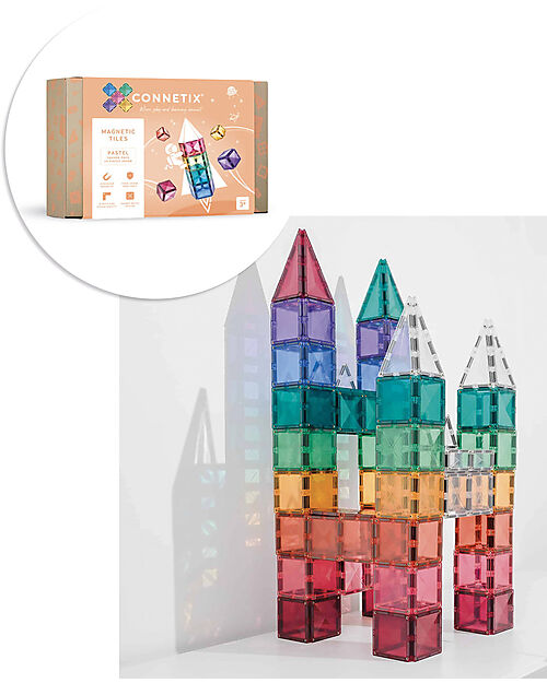 Connetix 40 Pezzi - Tessere Magnetiche - Piccole e Grandi - Pastello - 100% Plastica ABS Atossica Giochi Magnetici