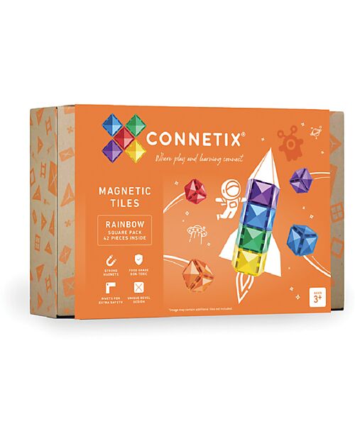 Connetix 42 Pezzi - Pacco Espansione - Arcobaleno - 100% Plastica ABS Atossica - Apprendimento STEM! Giochi Magnetici